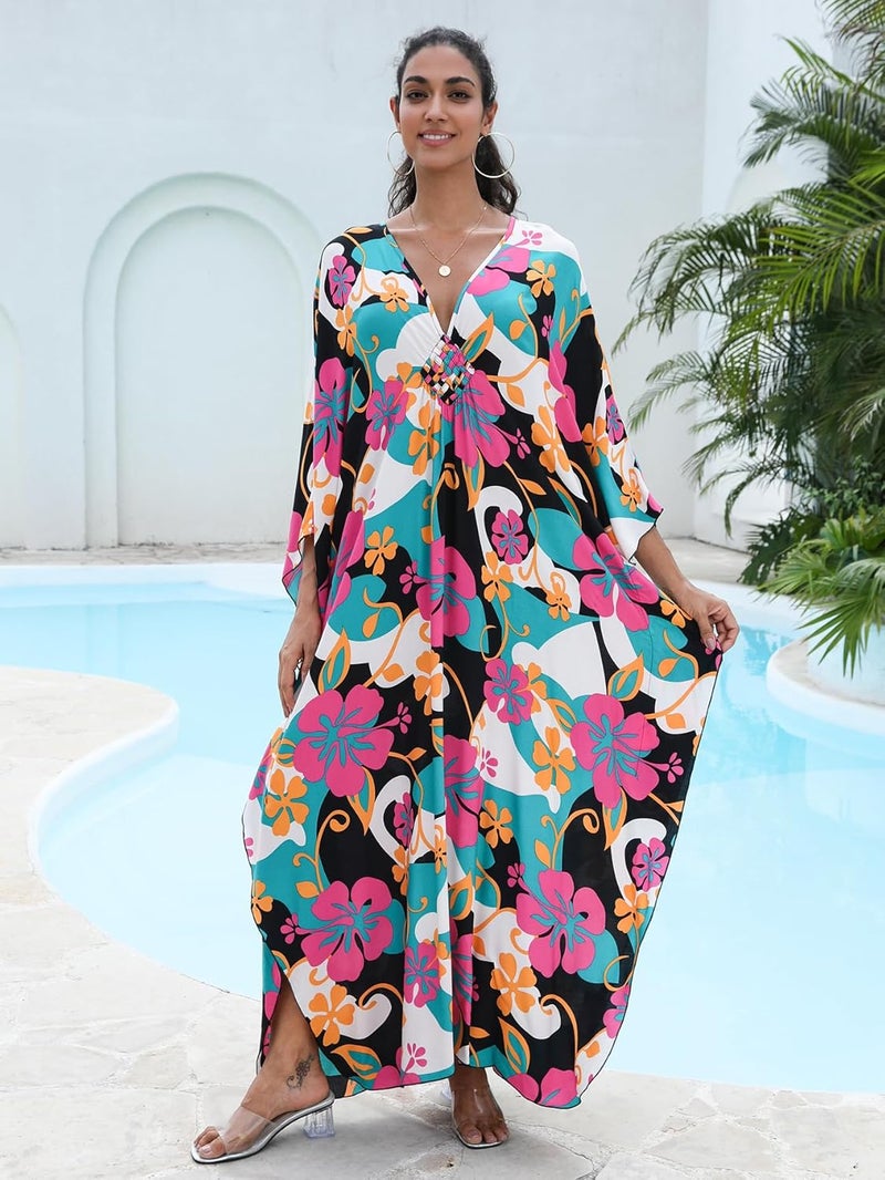 KEYLORTING Women's Plus Size Kaftan Dress – Plus Size Maxi Dress Moo Moos Beach Cover Up,Bathing Suit Cover-Up Loungewear - Image 5